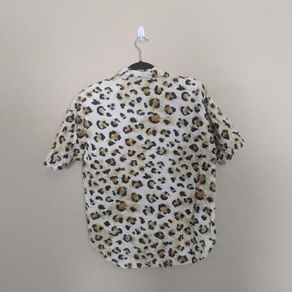 Vintage 90s Leopard Graphic Print Cotton Button Down Shirt Indie Skater Colorful - Picture 5 of 9